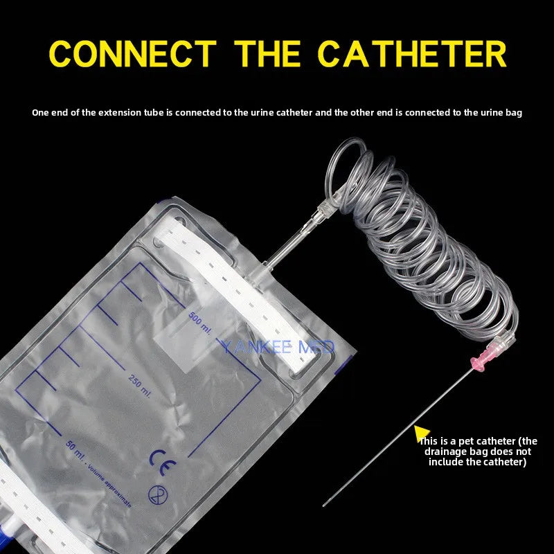 10 pcs Pet Cat Dog Animal Urine Collection Bag 150/300/500ml , Catheter Drainage Disposable With Extension Tube
