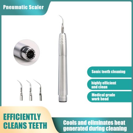 Vet Dental Scaler Kit - Pneumatic Tartar Remover, 0-8000Hz, Autoclavable, w/Handpiece, Tips, Wrench & Case, 2/4 Hole, for Pets