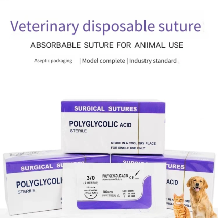 Veterinary absorbable suture, surgical pet suture PGA (2-0/3-0/4-0) w/Needles - polyglycolic acid sutures,pet clinic consumables