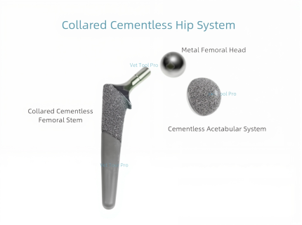 Collared Cementless Hip System Femoral Stem Cementless Acetabular System Veterinary orthopedic Pet Orthopedic Surgical Equipment