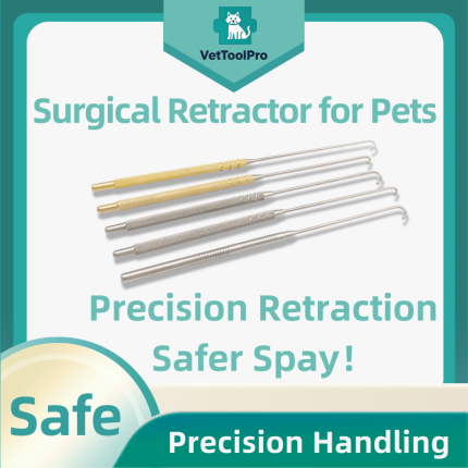 Ovarian Retractor - Pet Spaying Hook, Dog/Cat Uterine Surgery, Flat/Round Tip with Gold Handle (6-12mm)
