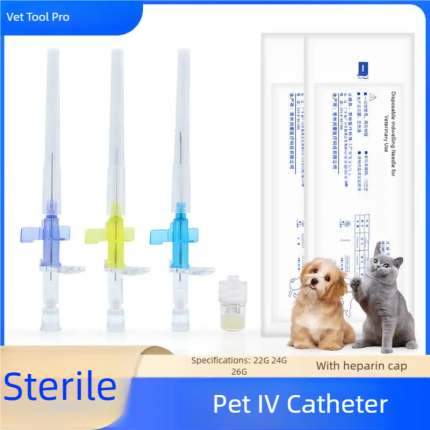 Veterinary I.V. Catheter for Pet with heparin cap ,22/24/26G Animal Indwelling Needle with Heparin Cap, Pet clinic consumarables